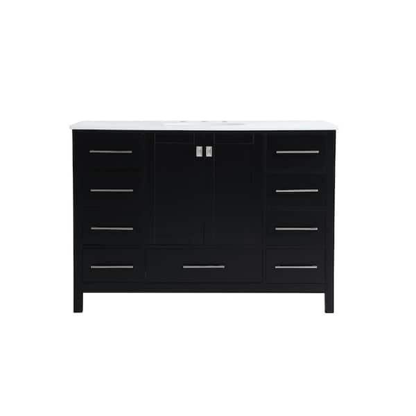 Unbranded Simply Living 48 in. W x 22 in. D x 34 in. H Bath Vanity in Black with Calacatta White Engineered Marble Top
