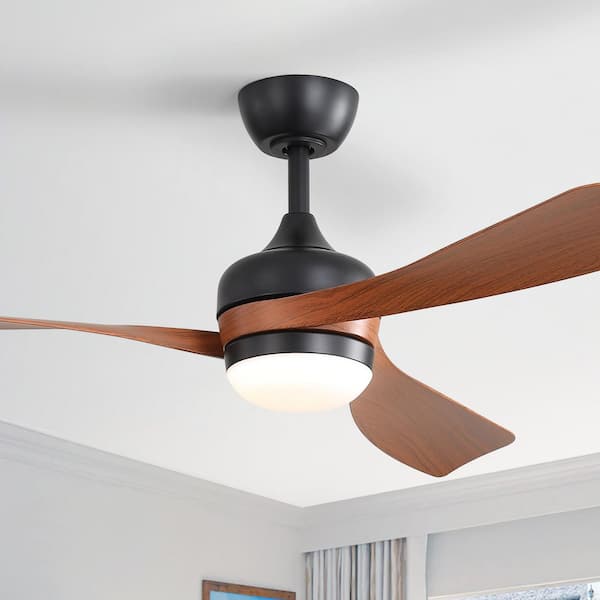 52 in. Indoor/Outdoor Integrated LED Matte Black and Brown Ceiling Fan with Light Kit and Remote Control