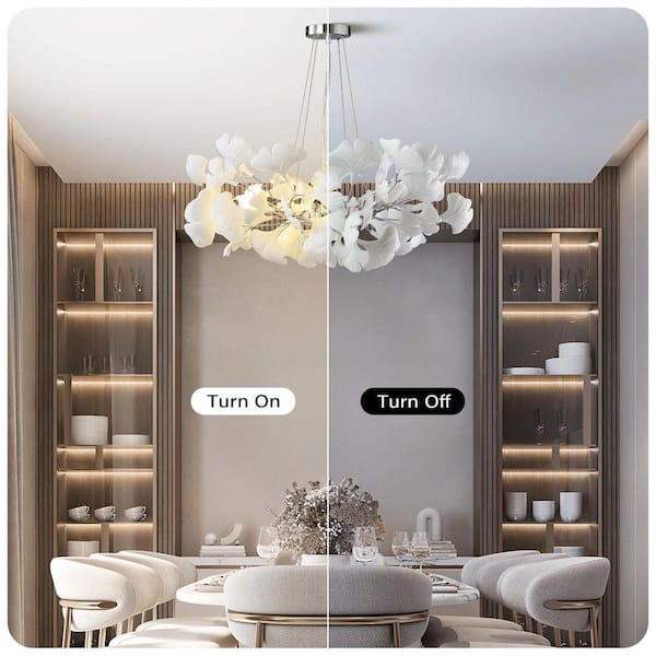 Gleam Flare 6 Light Silver Chandelier, Luxury Ginkgo Branch