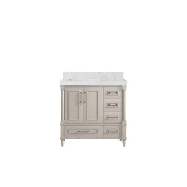 Willow Collections Hudson 36 in. W. x 22 in. D x 36 in. H Single Left Offset Sink Bath Vanity in Fine Grain 2 in. Calcutta Sienna Qt. Top