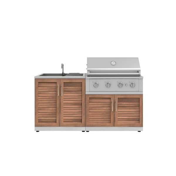 NewAge Products Stainless Steel Grove 68 in. W x 24 in. D Outdoor Kitchen Cabinet Set with 6 in. Performance Natural Gas Grill (3-Piece)