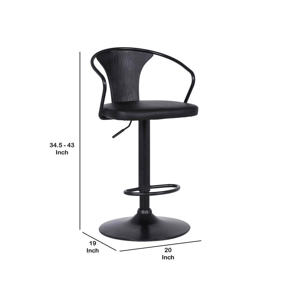Elevate 19'' Black Leather and Wood Adjustable Swivel Barstool