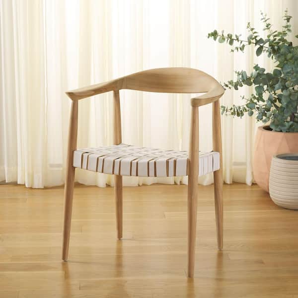 SAFAVIEH Baden Natural Teak/White Leather Arm Chair