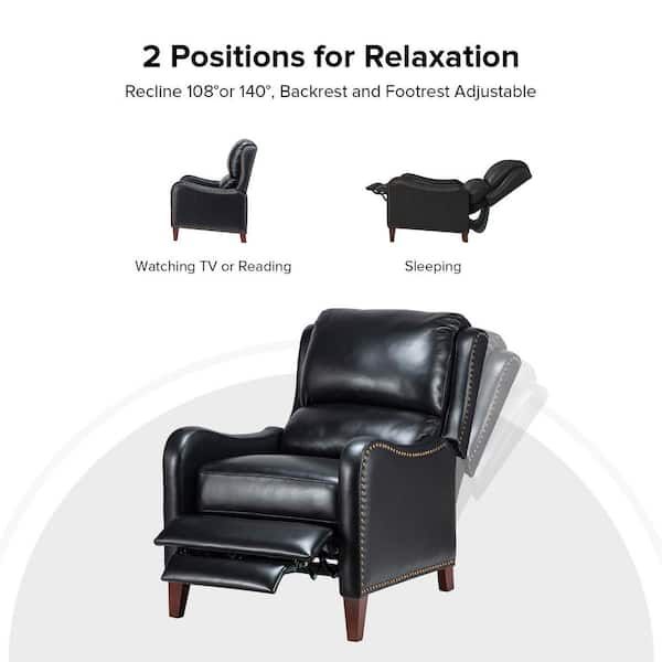 JAYDEN CREATION Joseph Black Genuine Leather Swivel Rocking Manual Recliner  with Straight Tufted Back Cushion and Curved Mood Arms RCCZ0827-BLK - The  Home Depot