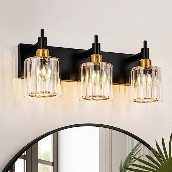 EDISLIVE Orillia 19.67 in. 3-Light Black and Gold Bathroom Vanity Light Fixture Wall Sconce with Crystal