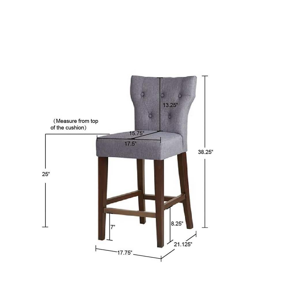 Gray Tufted Back Saddle Style Counter Stool with Wood Frame