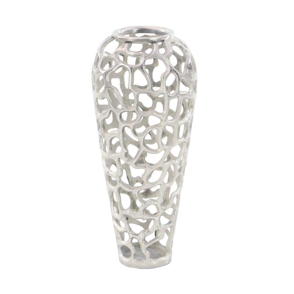 Elegant 19'' Silver Aluminum Bouquet Vase with Hole Design