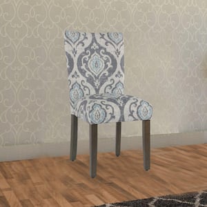 Gray and Blue Fabric Wooden Frame Dining Chair