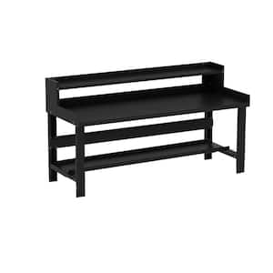 28 in. x 72 in. Black Steel Adjustable Heavy-Duty Ledge Shelf Workbench, Commercial Grade, 16-Gauge Steel