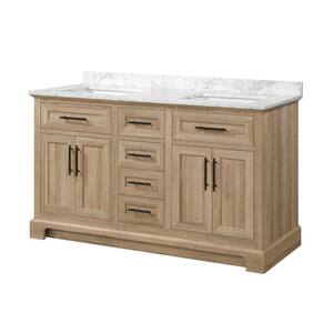 Doveton 60 in. W x 19 in. D x 34.50 in. H Bath Vanity in Weathered Tan with White Cultured Marble Top