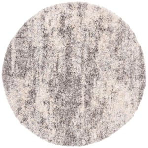 Berber Shag 7 ft. x 7 ft. Gray/Cream Round Solid Distressed Area Rug