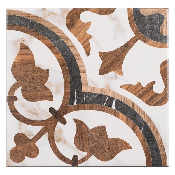 Istanelle Anatol Brown 8 in. Encaustic Patterned Matte Porcelain Wall and Floor Tile (8.17 sq. ft./Case)