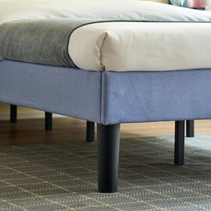 Upholstered Bed Light Blue Wood and Metal Frame Twin Platform Bed with Adjustable Headboard Bed Frame