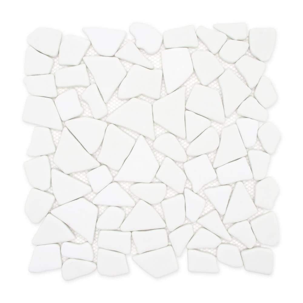 12" x 12" White Recycled Glass Pebble Mosaic Tile