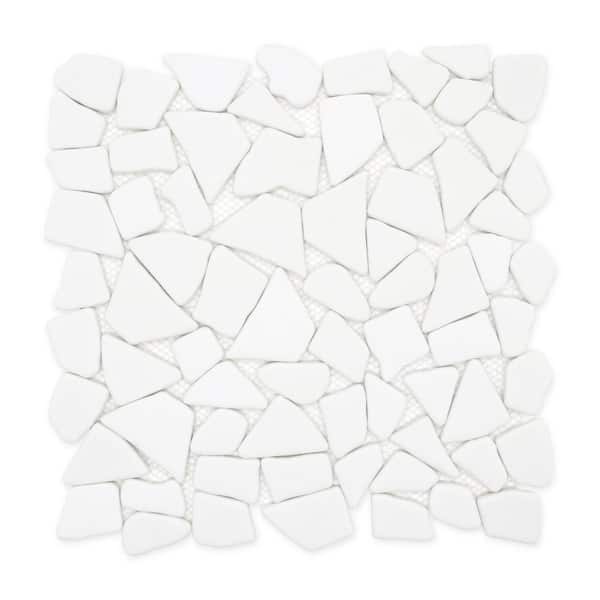sunwings Pebble White 12 in. x 12 in. Recycled Glass Marble Looks Mesh-Mounted Floor and Wall Mosaic Tile (10 sq. ft./Case)