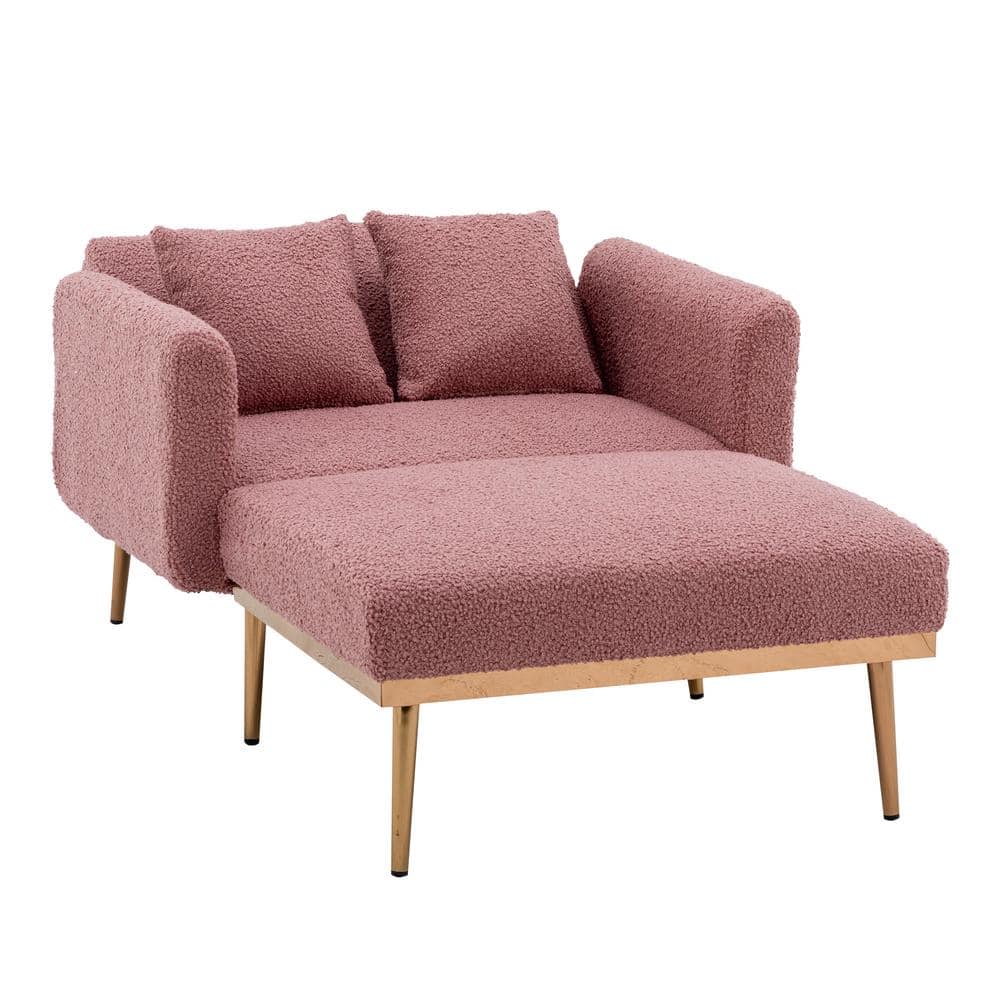 URTR Brush Pink Chaise Lounge Chair with 2 Pillows, Single Sofa Bed