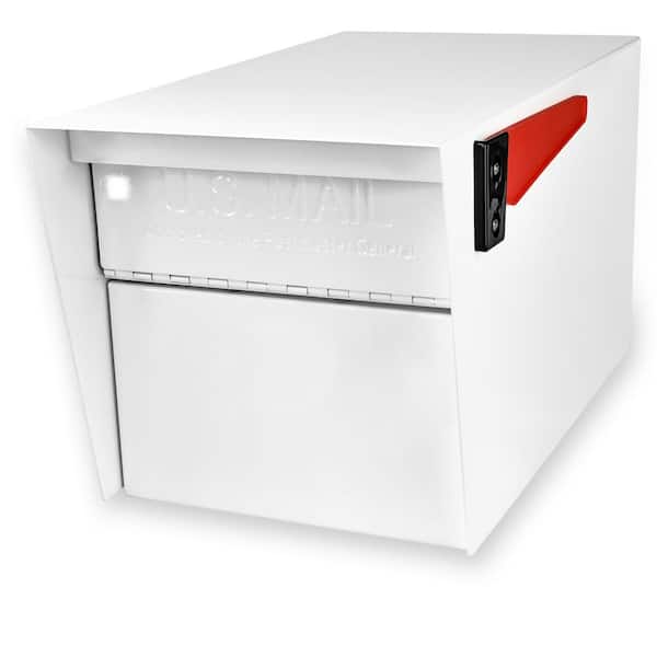 Mail Manager Street Safe Alpine White Post-Mount Mailbox with Reinforced Rear Locking System
