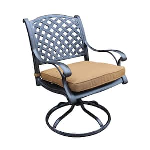Black Aluminum Outdoor Dining Chairs Manhattan Dining Swivel Rocker Patio with Brown Cushions (Set of 2)