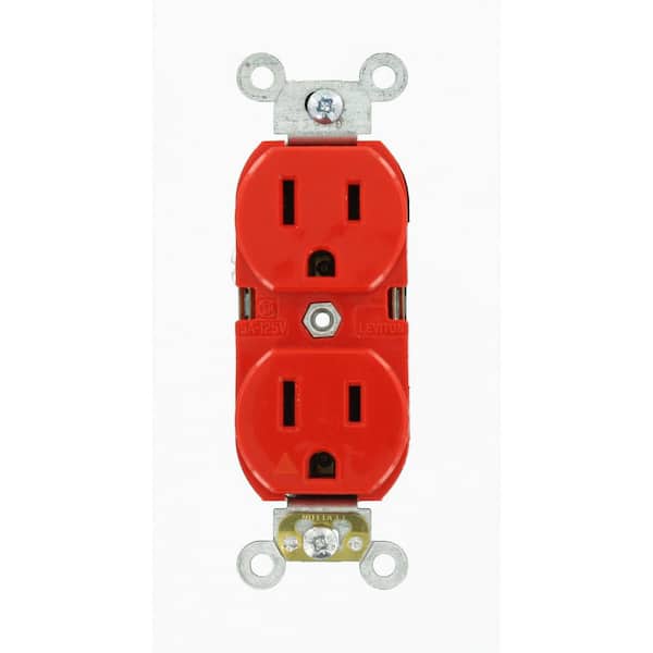Leviton 15 Amp 125 V Industrial Grade Isolated Ground Duplex Outlet/Receptacle, Red (1-Pack) 5262-IGR