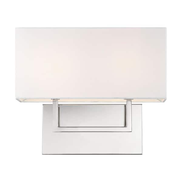Tribeca 14 in. 2-Light Polished Nickel Vanity Light with White Linen Shade
