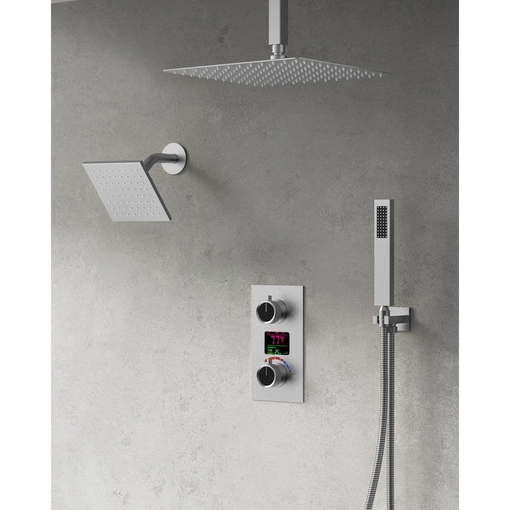 12 in. 3-Spray Smart Temperature Square Wall Bar Shower Kit with Hand Shower in Brushed Nickel (Valve Included) price history on PriceWatchPro