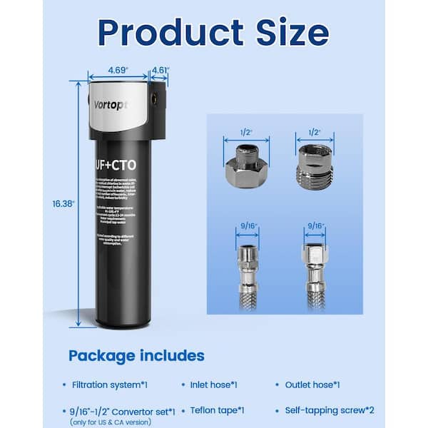 0.01 μm Under Sink Water Filter System, NSF/ANSI 42-Certified Water Purifier, 19000 Gal. Large Flow Flux