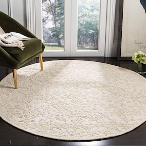 Trace Ivory 4 ft. x 4 ft. Floral Medallion Round Area Rug