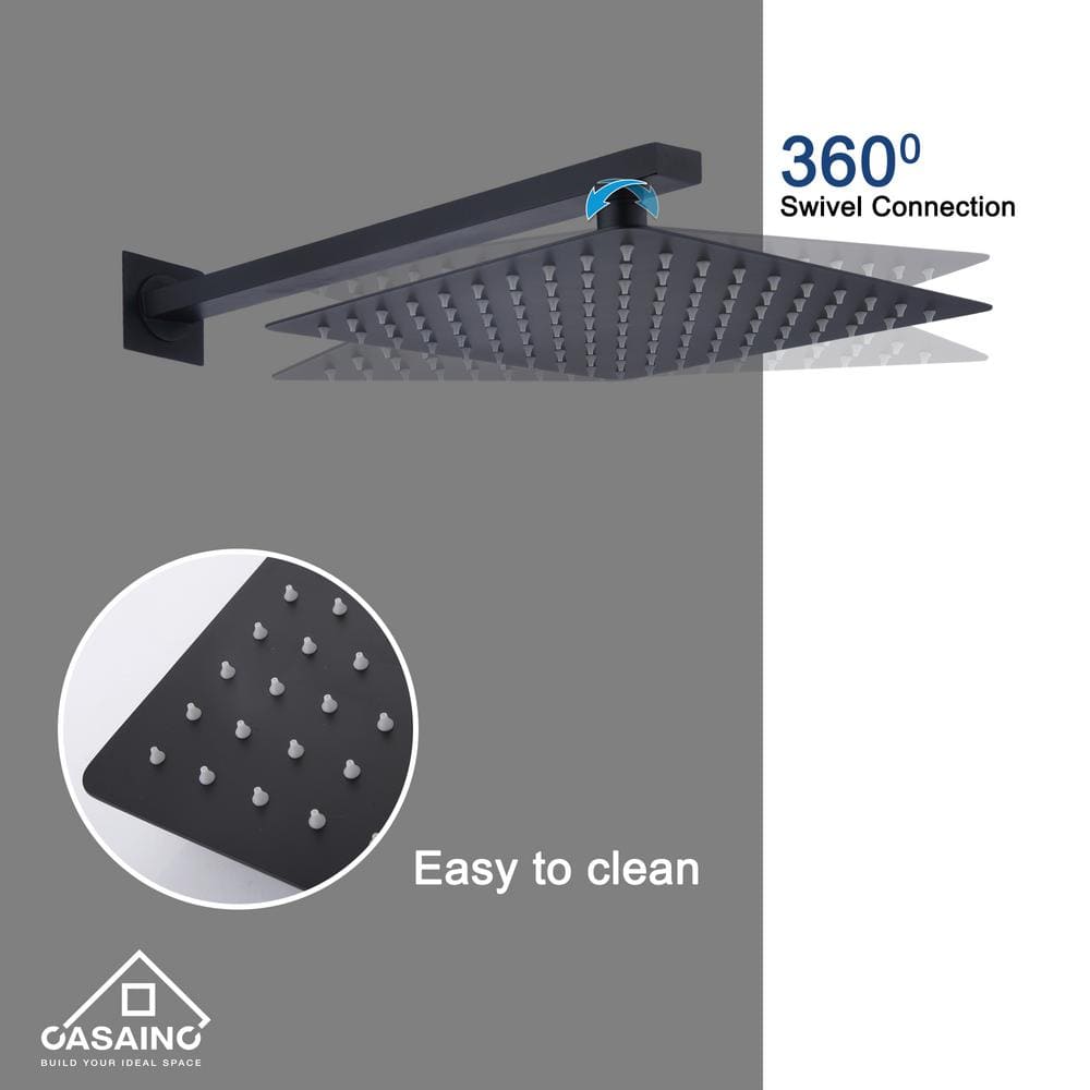 Matte Black Dual Square Rain Shower System with Handheld
