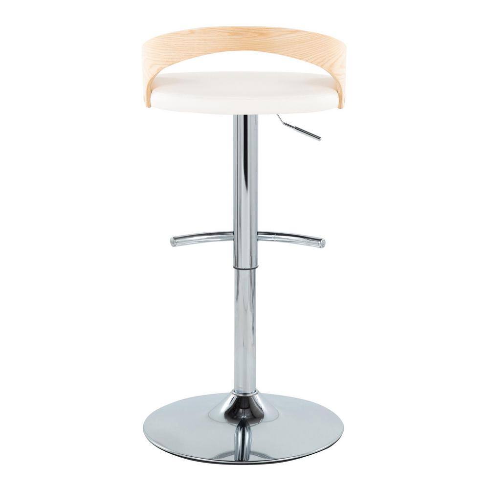 White and Natural Wood Adjustable Swivel Bar Stools, Set of 2