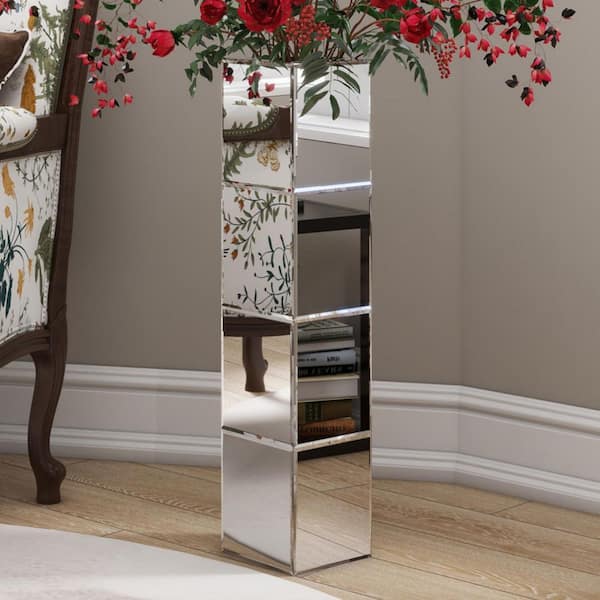 THKSHOUZ 28 in. Silver Glass Cylinder Decorative Vase Tall Vase