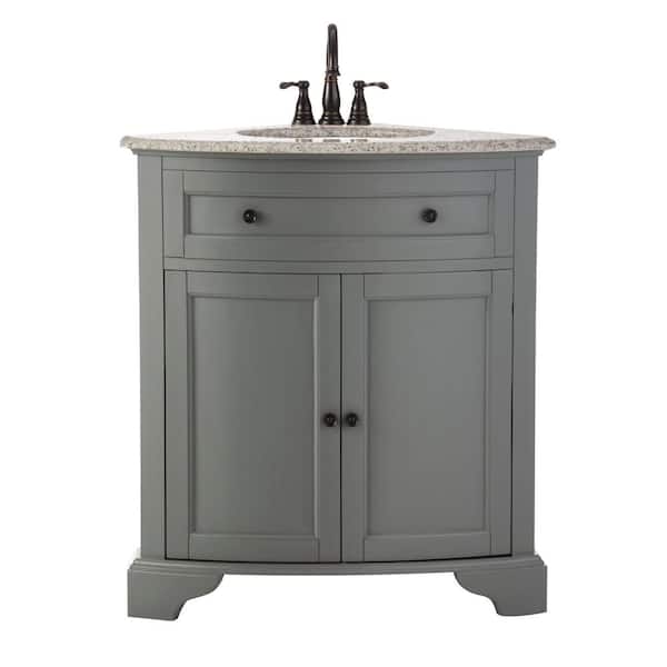 Home Decorators Collection Hamilton 31 In W X 23 In D Corner Bath Vanity In Grey With Granite Vanity Top In Grey With White Sink 10809 Cs30h Gr The Home Depot