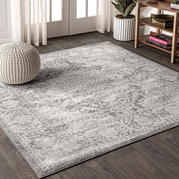JONATHAN Y Modern Persian Vintage Medallion Light Gray 6 ft. 7 in. Square Area Rug