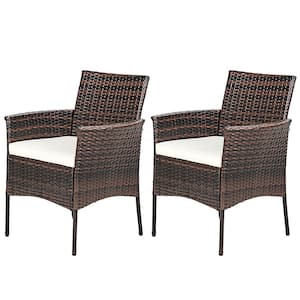 Mix Brown Metal Outdoor Dining Armchair with Removable Off White Cushions(2-Pack)