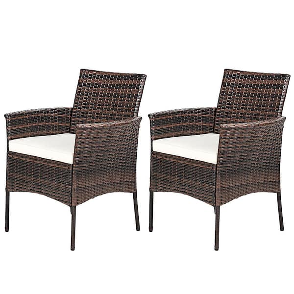 WELLFOR Mix Brown Metal Outdoor Dining Armchair with Removable Off White Cushions(2-Pack)