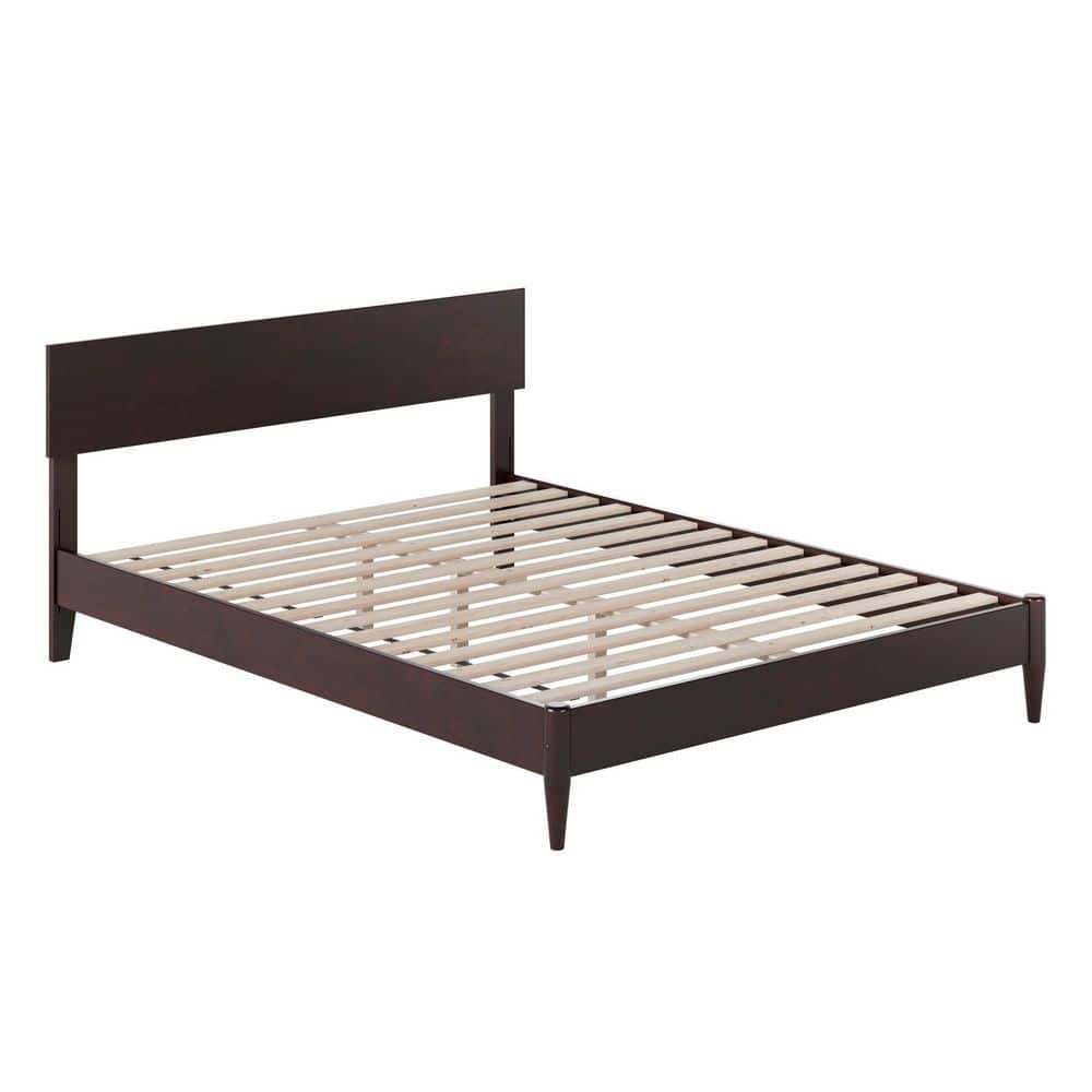 Aria Espresso Queen Solid Wood Low Profile Platform Bed with USB Ports