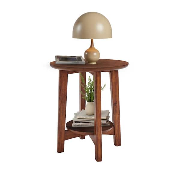 Monterey 20 in. Warm Chestnut Round Mid-Century Modern Wood End Table