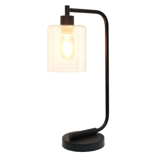 Matt Black industrial Metal Goose Neck Table/Desk Lamp NWT online Dimmable Glass Shade