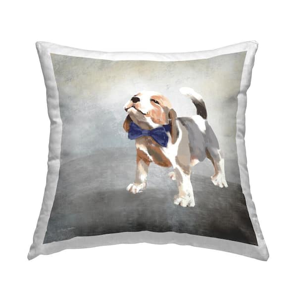 Stupell Industries Adorable Puppy with Bow Brown Print Polyester 18 in. x 18 in. Throw Pillow