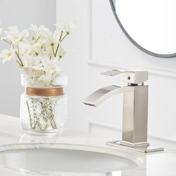 Single Handle Single Hole Bathroom Faucet in Brushed Nickel