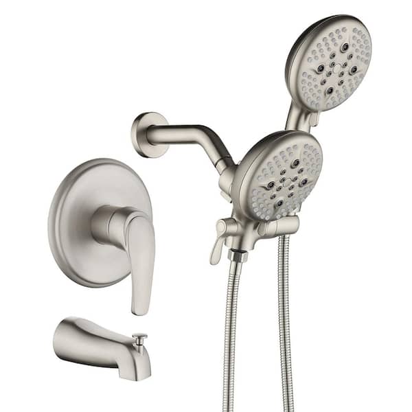 FLG Single Handle 5-Spray Tub and Shower Faucet 1.8 GPM Wall Mount Shower System in. Brushed Nickel Brass Valve Included