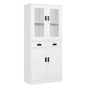 70.87'' H 4-Tier White Storage Cabinet, Metal Cabinets with Glass Doors and Shelves, Kitchen Organization