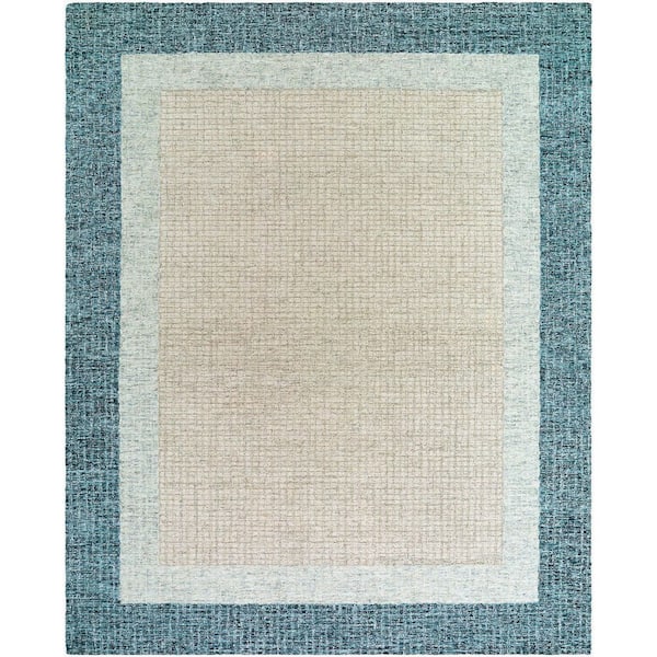 Elena Teal Modern Border 12 ft. x 15 ft. Area Rug