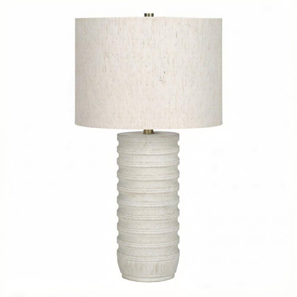 27 in. White Resin Table Lamp with Ridged Cylinder Base and Ivory Linen Drum Shade for Living Room, Bedroom and Office price history on PriceWatchPro