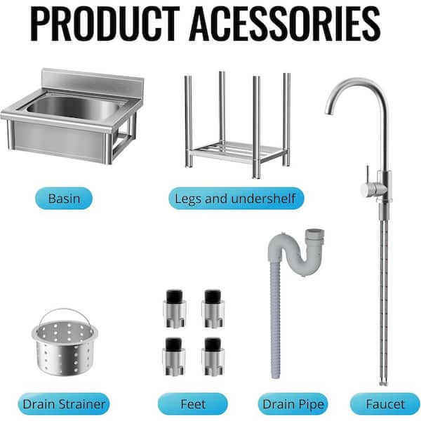 Adrinfly Stainless Steel Freestanding Utility Sink with Faucet and Piping