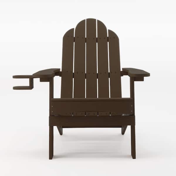 LUE BONA Miranda Folding Coffee Brown Recycled Plastic HIPS Outdoor Patio Adirondack Chair with Cup Holder For Firepit/Pool