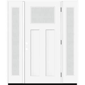 Legacy 64 in. x 80 in. 1/4 Toplite Rain Glass LHOS Primed White Finish Fiberglass Prehung Front Door w/Dbl 12 in. SL