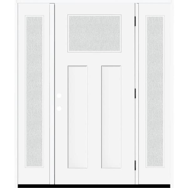 Steves & Sons Legacy 64 in. x 80 in. 1/4 Toplite Rain Glass LHOS Primed White Finish Fiberglass Prehung Front Door w/Dbl 12 in. SL