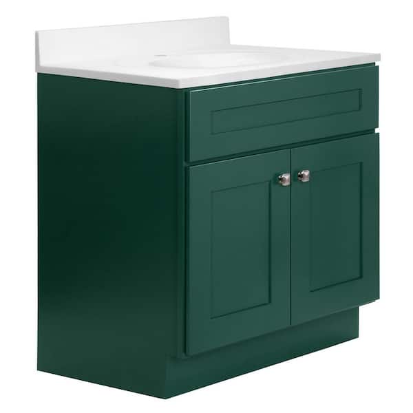 Brookings 31 in. W 1 Sink Bath Vanity in Hunt Club with White Cultured Marble Single Hole Top Assembled