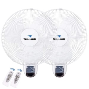 16 in. 3-Speed Wall Fan in White with Oscillating Head, 6 ft. Cord and Remote Control (2-Pack)