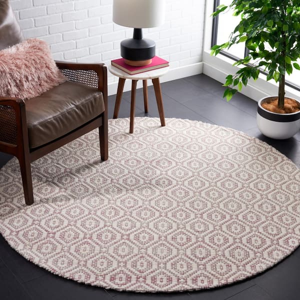 Marbella 6 ft. x 6 ft. Pink/Ivory Diamond Round Rug